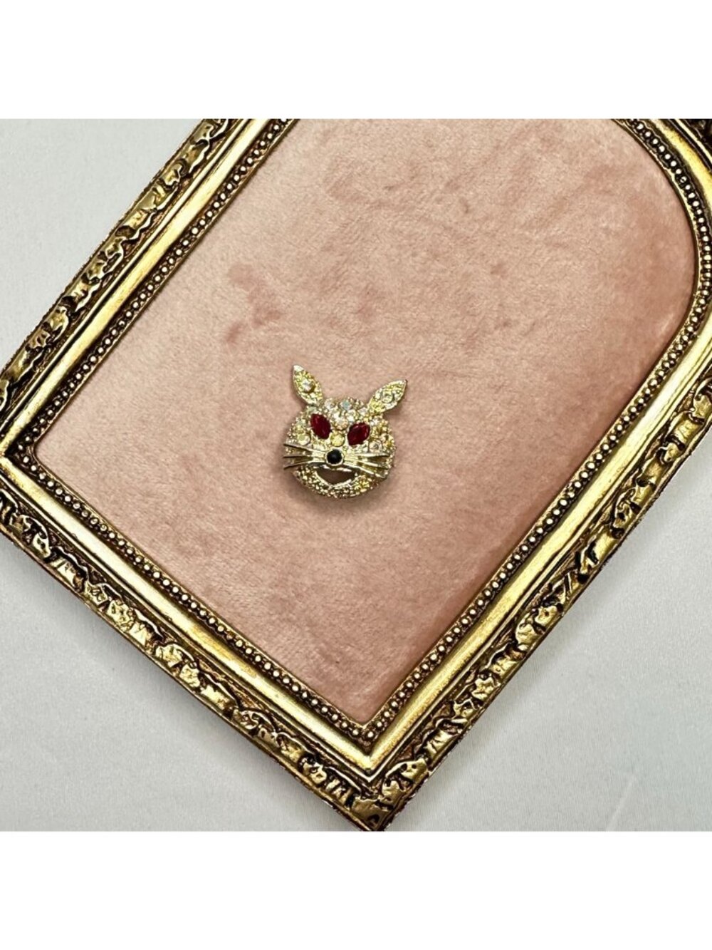 Vintage Aurora Borealis Crystal Rabbit Brooch Pin Red Rhinestone Eyes Gold-Tone - Picture 3 of 16